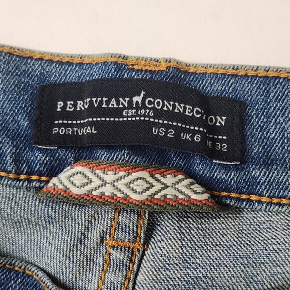 Peruvian Connection Slim Straight Jeans 2 Blue Mid Rise‎ Buttonfly Hemmed - Picture 3 of 11